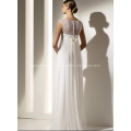 Empire Sheath Column Bateau Neck Floor-length Chiffon Lace Draped Wedding Dress1